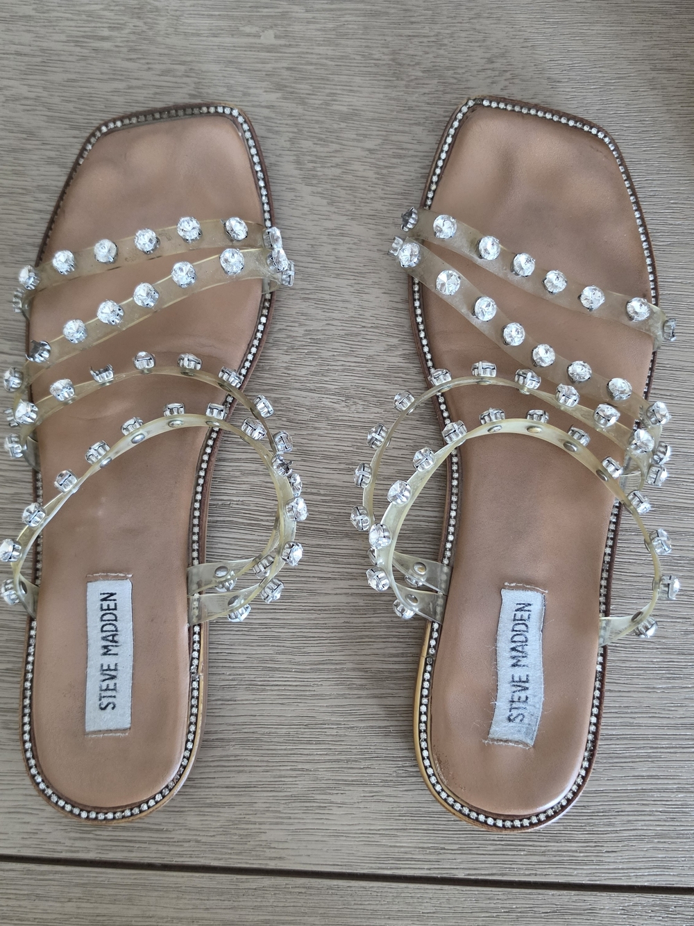 Steve Madden Clear Crystal-Strap Sandals, tan Footbed